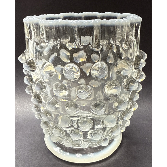 Eapg Elson Glass Opalescent Dewdrop Spooner Footed Ruffled Edge Hobnail White - Picture 1 of 12